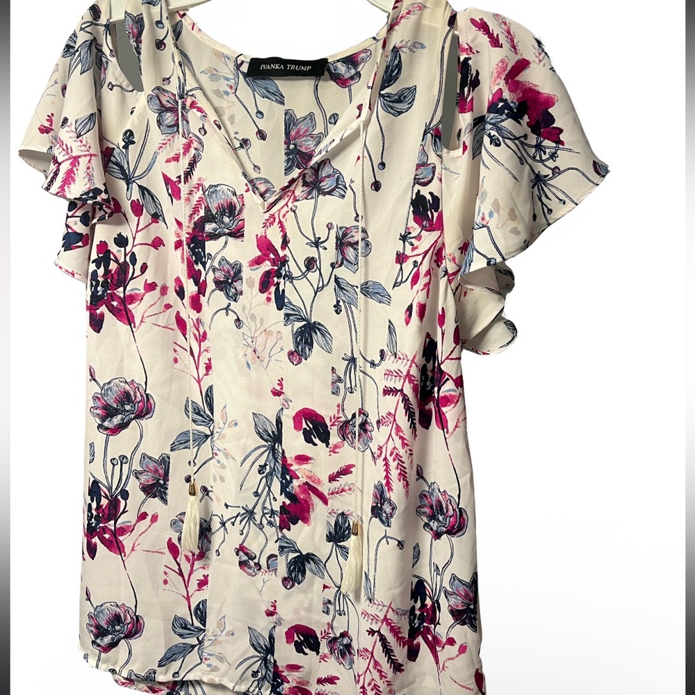 Ivanka Trump Floral Blouse with Ruffle Sleeves